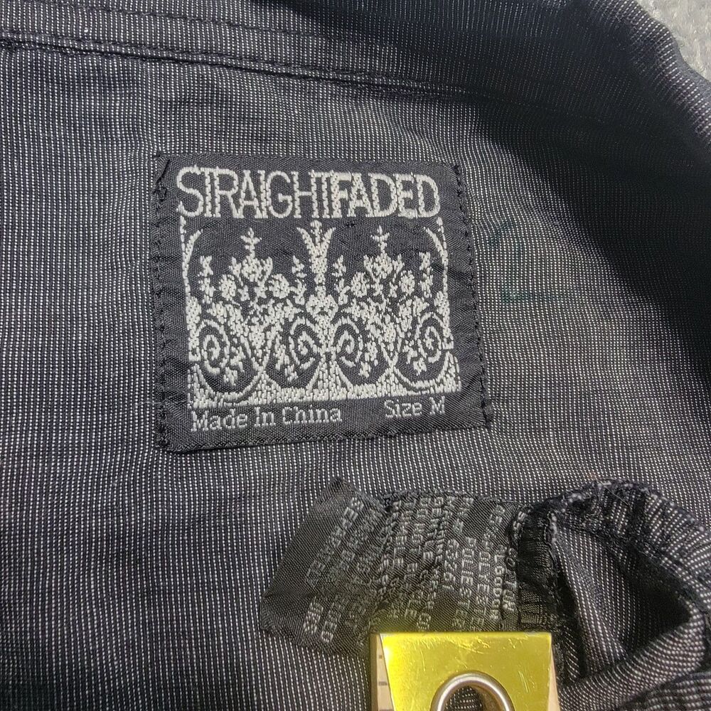 Straight Faded Mens M Shirt Button Up Roll Up Long Sleeve Snap Pockets Dark Gray - Picture 5 of 8